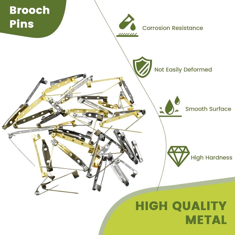 Catuy 120 Pcs 3 Sizes Bar Pins, 4/5" 1-1/5" 1-3/5" Backs Safety Clasp Brooch Assortment Kit, Pin Badge Backs with Holes for Name Tags Jewelry Making and DIY Crafts (4 Colors) - Image 3